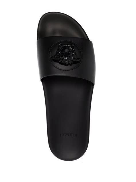 black versace slide|Versace la medusa leather slides.